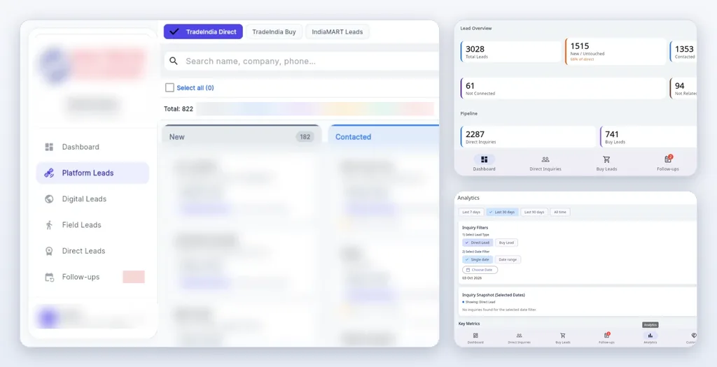 CRM enquiry pipeline, demo data