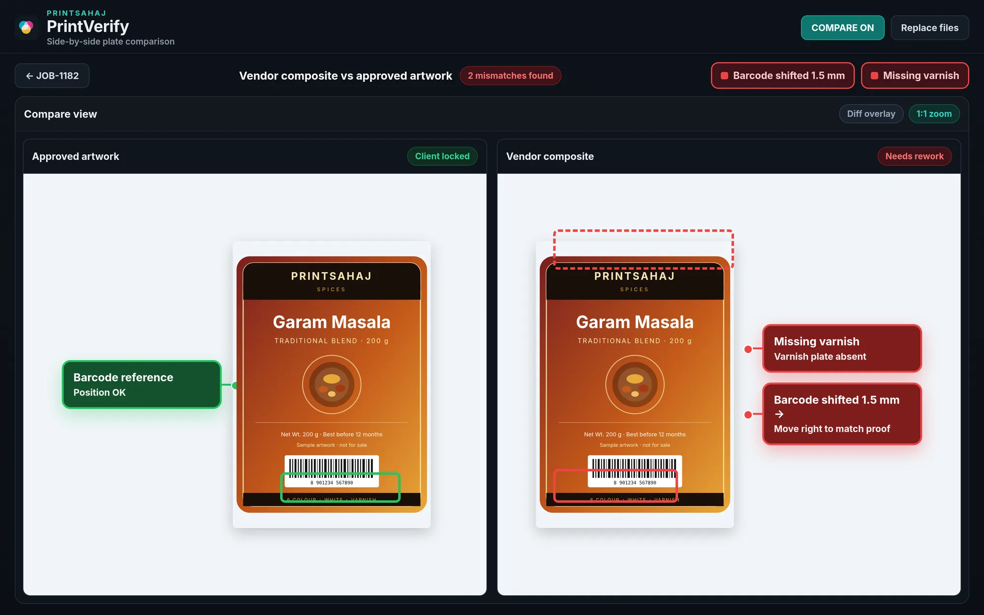 Compare vendor plates side by side